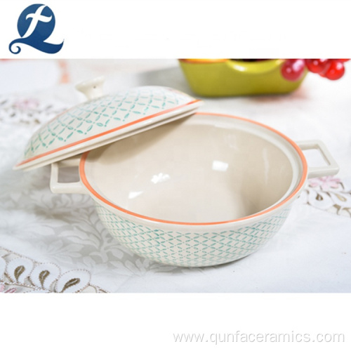 Round Customized Hand Painting Ceramic Pot With Lid